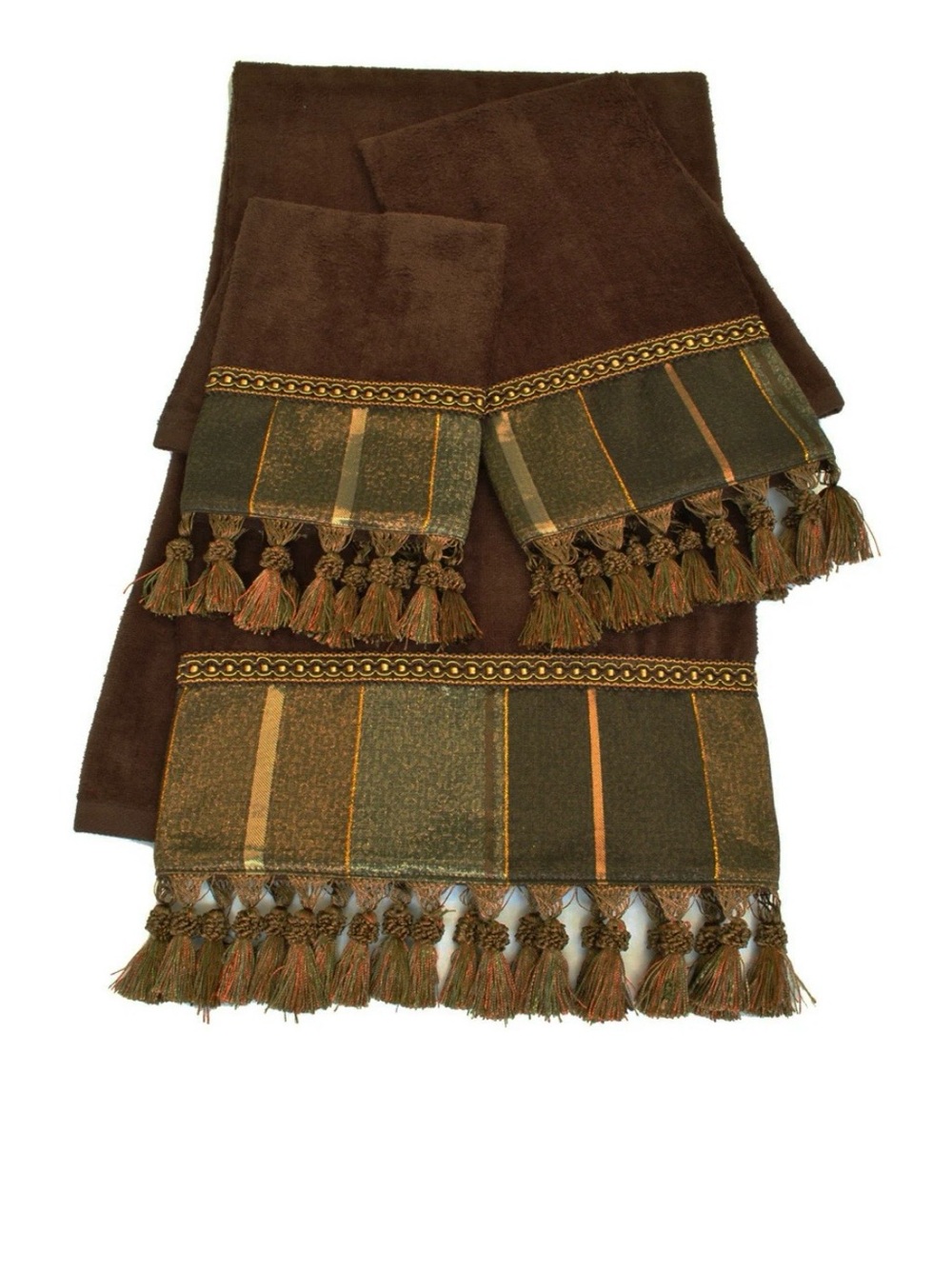 New In Packaging Sherry Kline Chambord Brown Embellished 3-piece Towel Set